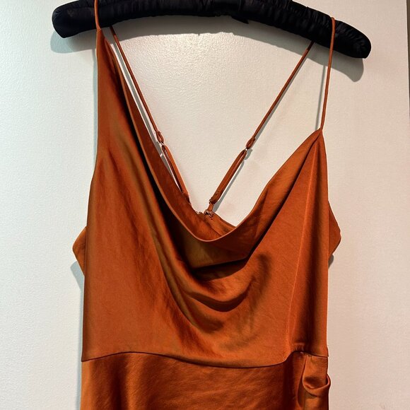 Nordstrom Asymmetrical Cowl Neck Satin Dress - Copper - US6 - Picture 7 of 10